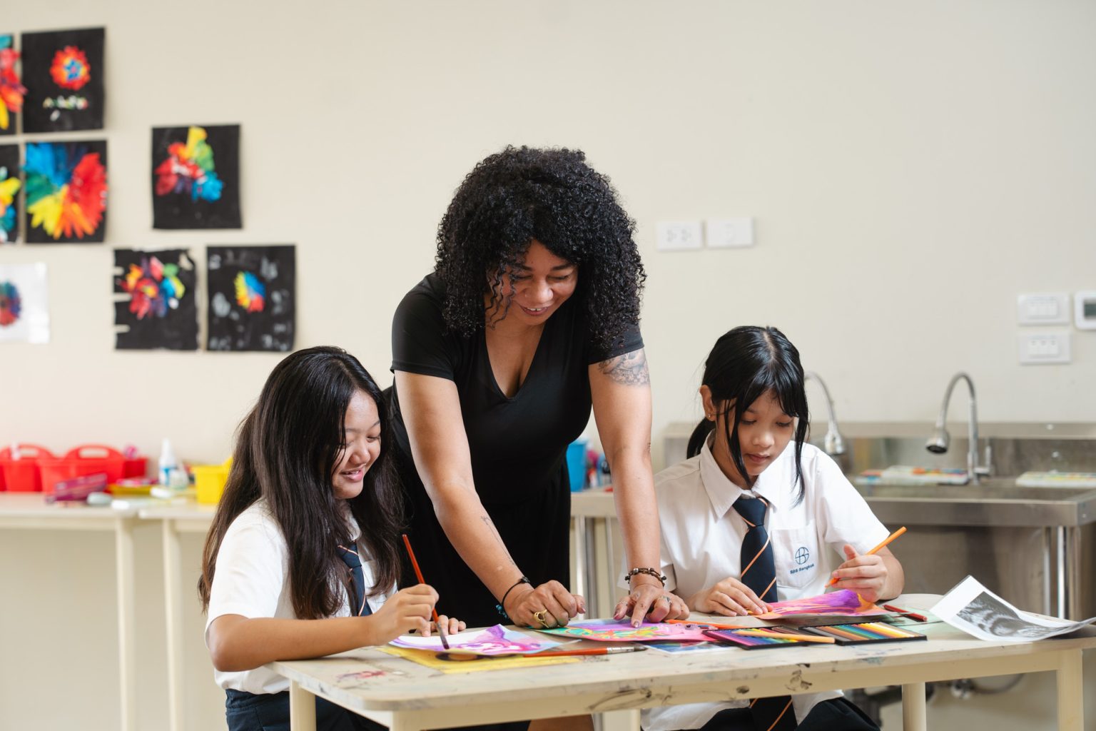 Students working on colour studies in art