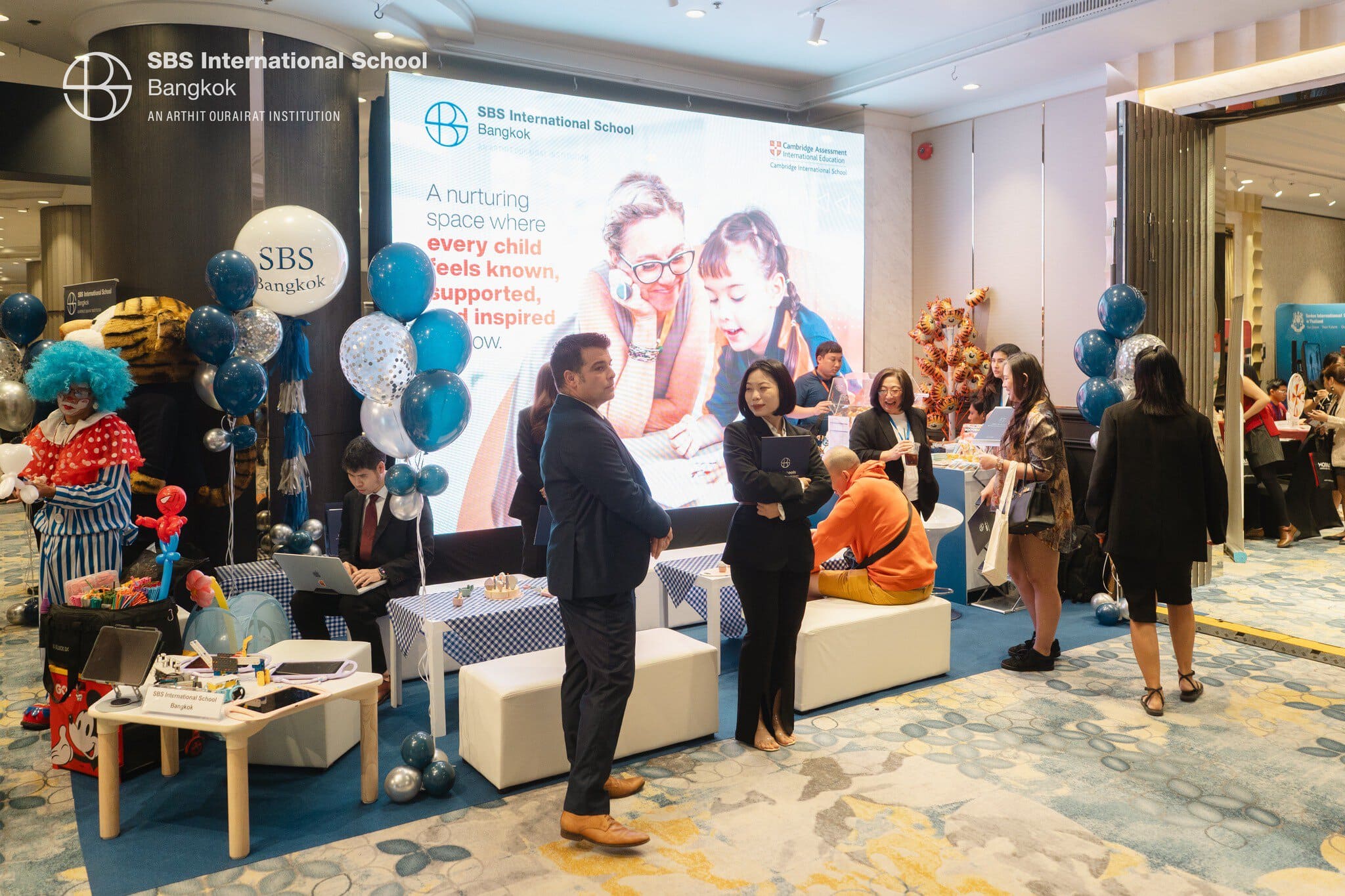 Brightly lit booth showcasing SBS International School Bangkok at the Bangkok Education Fair 2026.